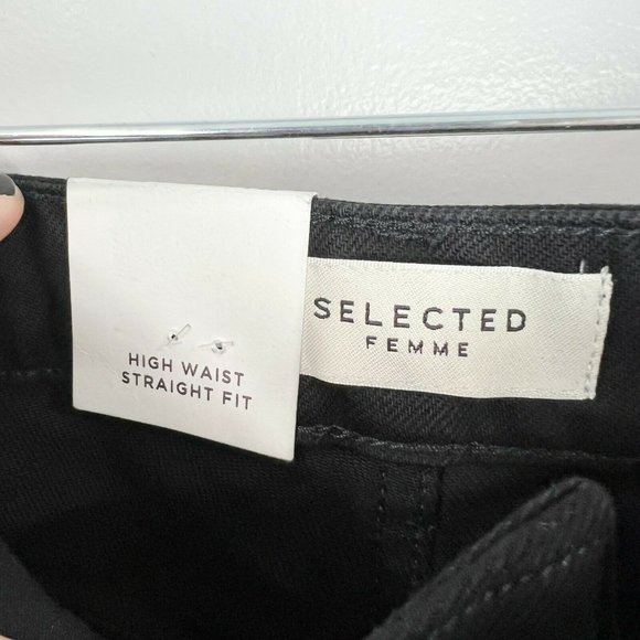 Selected Femme Kate Straight Leg Jeans With High Waist In Black NWT Size 30x32 - Picture 8 of 11